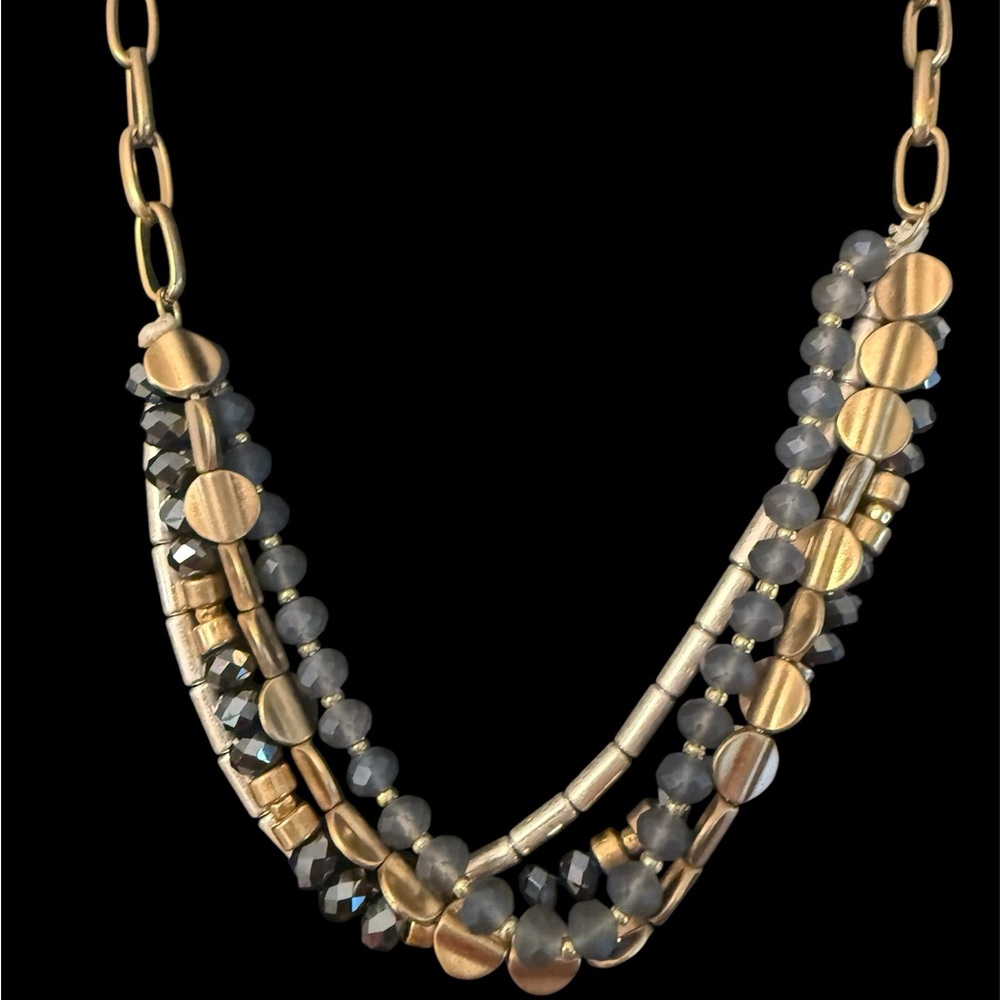 Multi-Strand Gold and Gray Beaded Women's Necklace